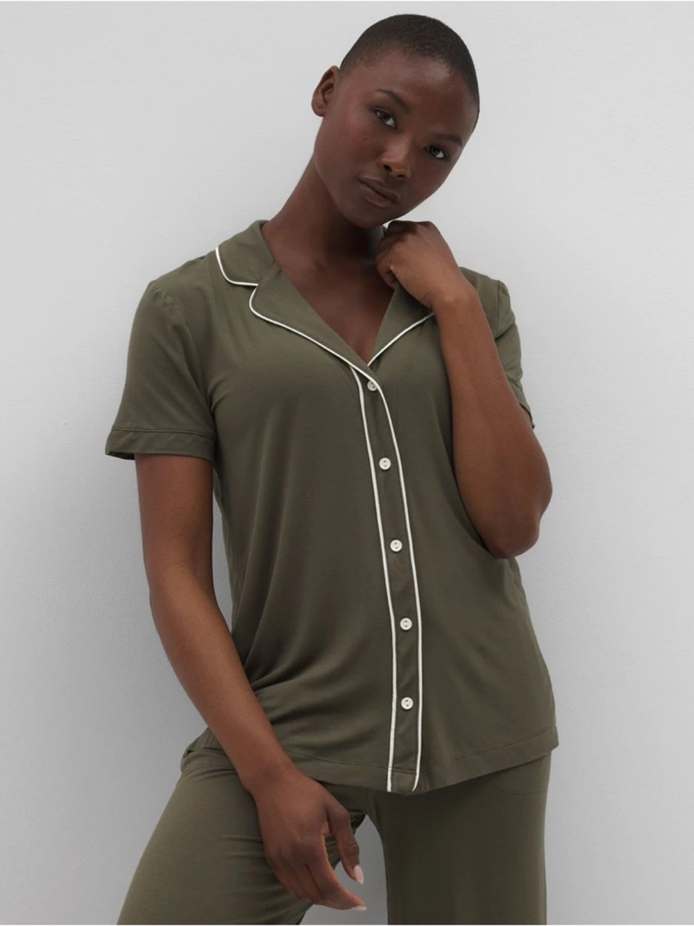Soma Cool Nights Solid Short Sleeve Notch Collar Pajama top in Grape Leaf